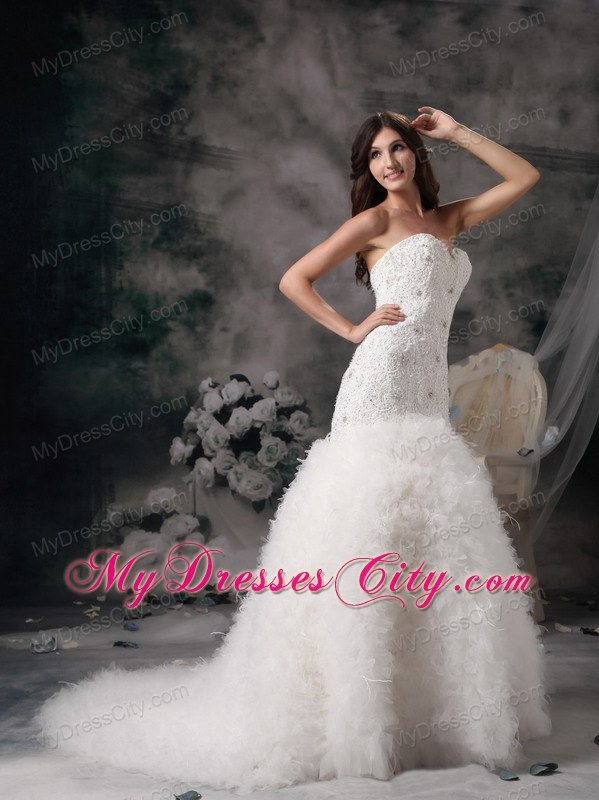 Sweetheart Mermaid Beading Wedding Gown with Feather Brush Train