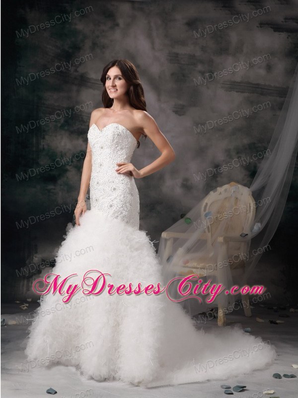 Sweetheart Mermaid Beading Wedding Gown with Feather Brush Train