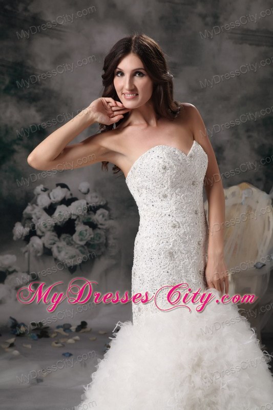 Sweetheart Mermaid Beading Wedding Gown with Feather Brush Train