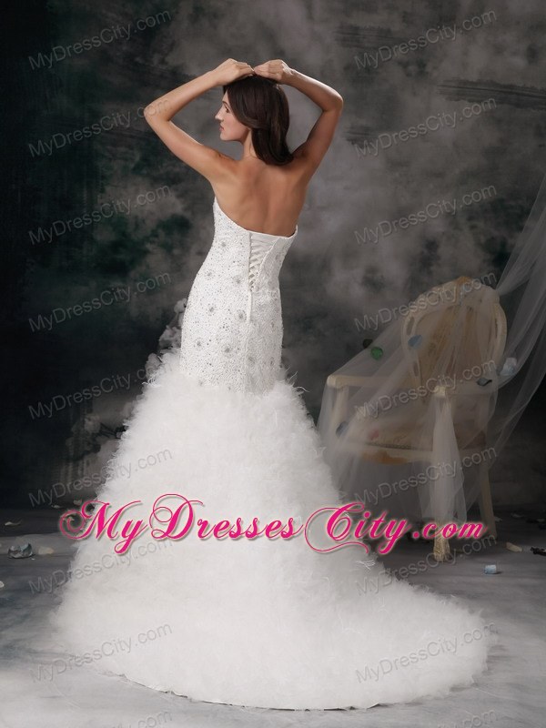 Sweetheart Mermaid Beading Wedding Gown with Feather Brush Train