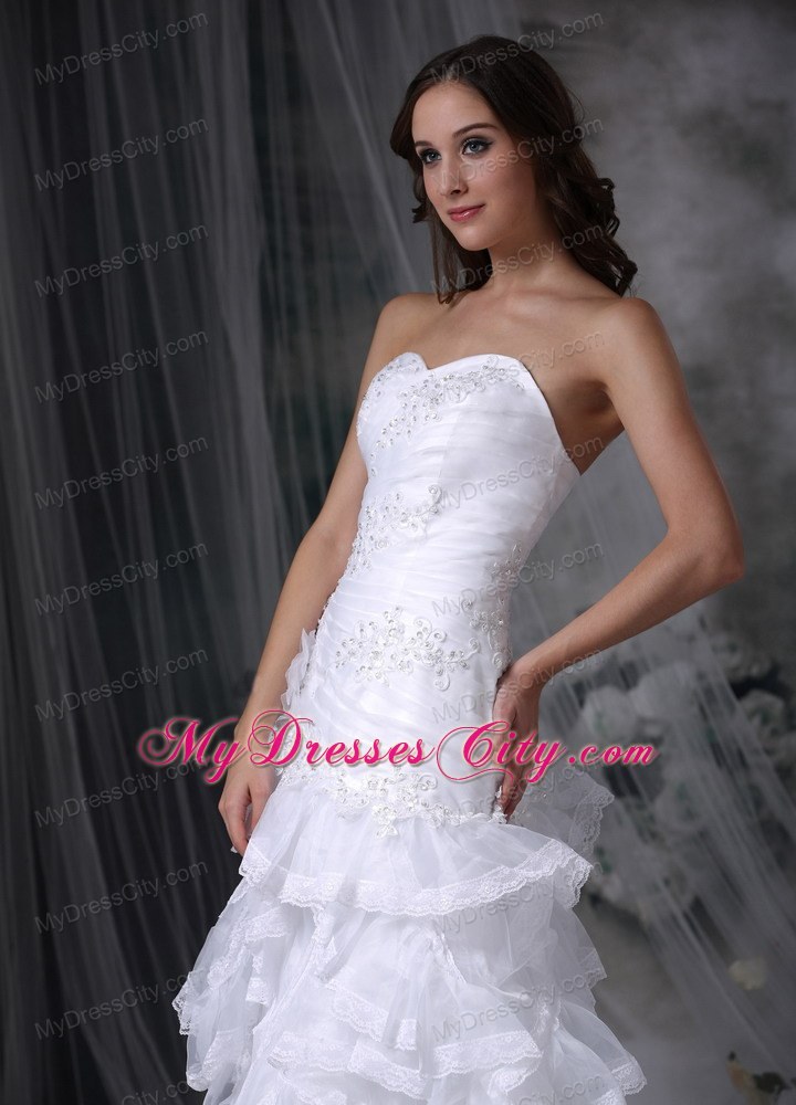 Sweetheart Court Train Appliques and Ruffles Wedding Dresses