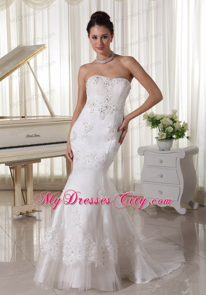 Beaded Lace Appliques Mermaid Bridal Dress with Brush Train