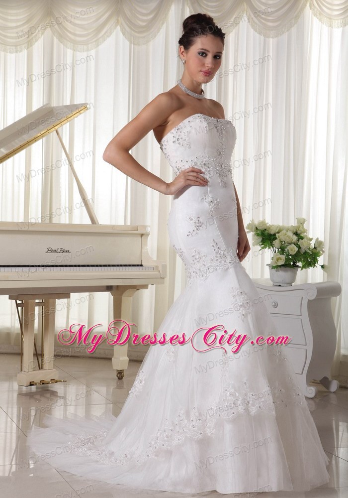 Beaded Lace Appliques Mermaid Bridal Dress with Brush Train