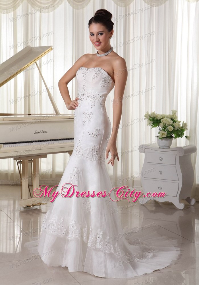 Beaded Lace Appliques Mermaid Bridal Dress with Brush Train