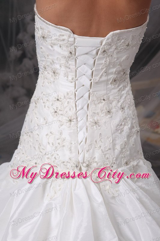 Beading Pick-ups Lace Flowers Wedding Gowns with Court Train