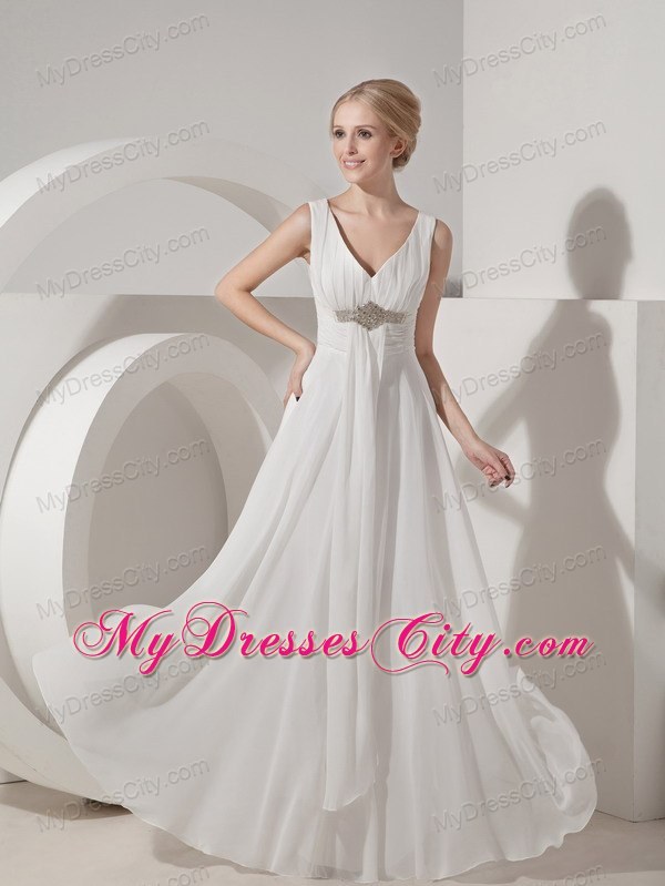 Chiffon Empire V-neck Beaded Sash Decorate Bridal Gowns