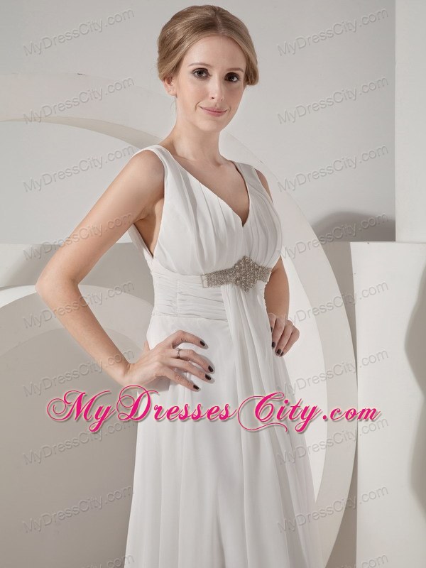 Chiffon Empire V-neck Beaded Sash Decorate Bridal Gowns