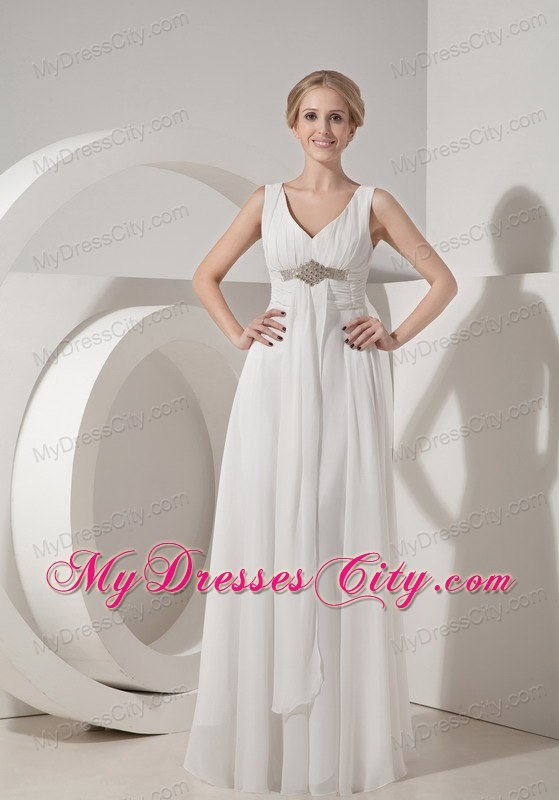 Chiffon Empire V-neck Beaded Sash Decorate Bridal Gowns