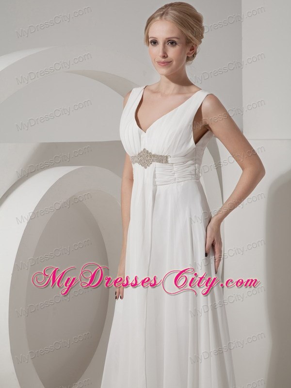 Chiffon Empire V-neck Beaded Sash Decorate Bridal Gowns