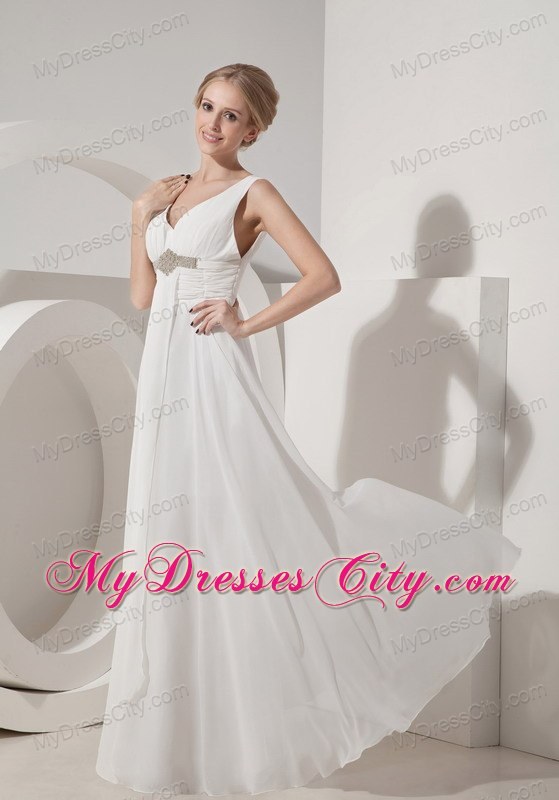 Chiffon Empire V-neck Beaded Sash Decorate Bridal Gowns