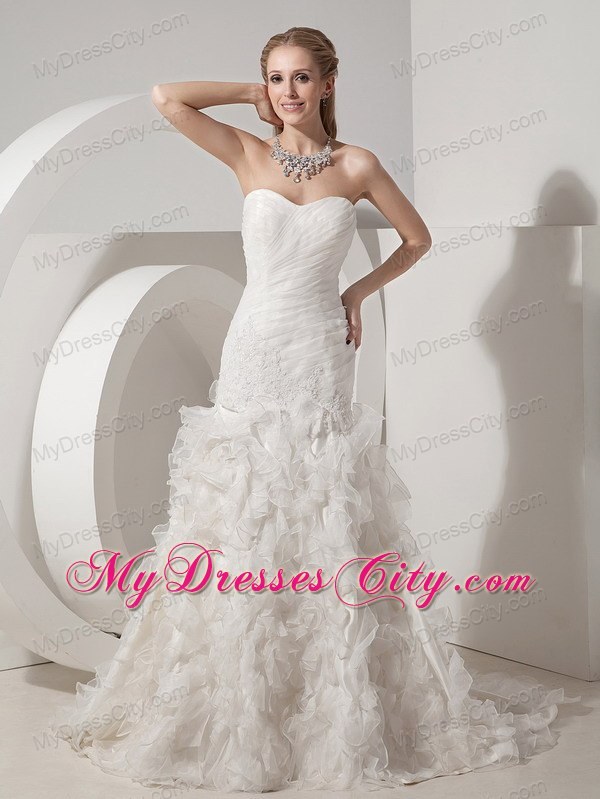 Ruching Mermaid Ruffles Decorate Court Train Wedding Dress