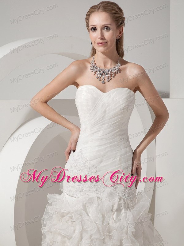 Ruching Mermaid Ruffles Decorate Court Train Wedding Dress