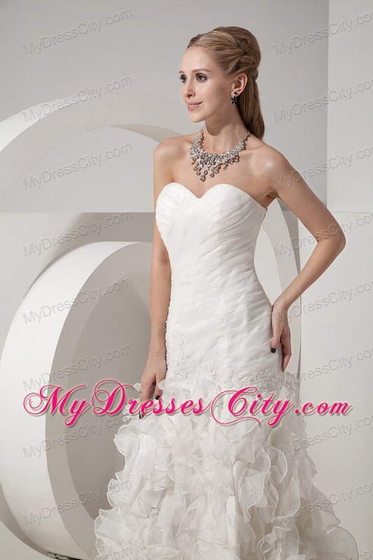 Ruching Mermaid Ruffles Decorate Court Train Wedding Dress