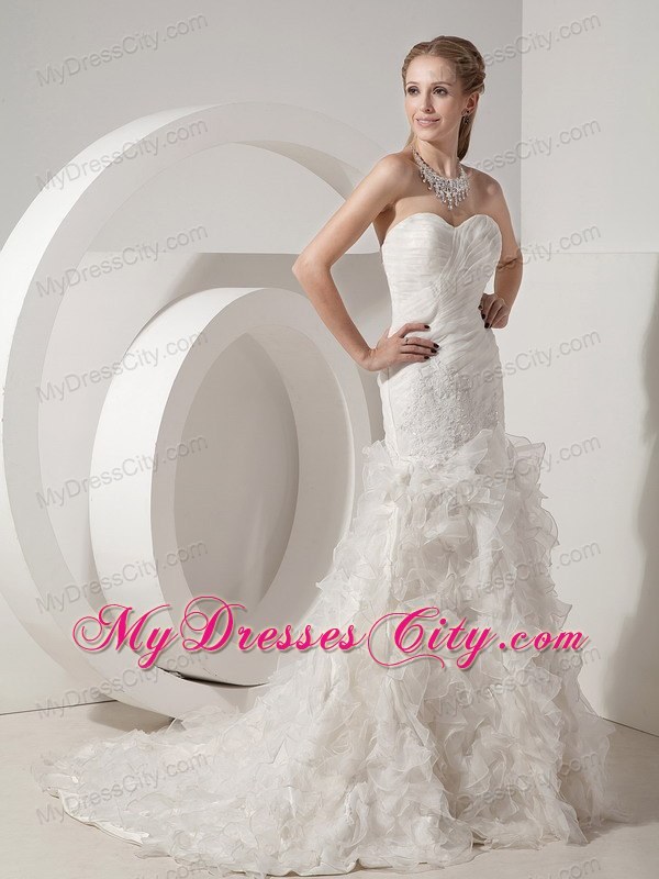 Ruching Mermaid Ruffles Decorate Court Train Wedding Dress