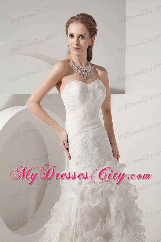 Ruching Mermaid Ruffles Decorate Court Train Wedding Dress