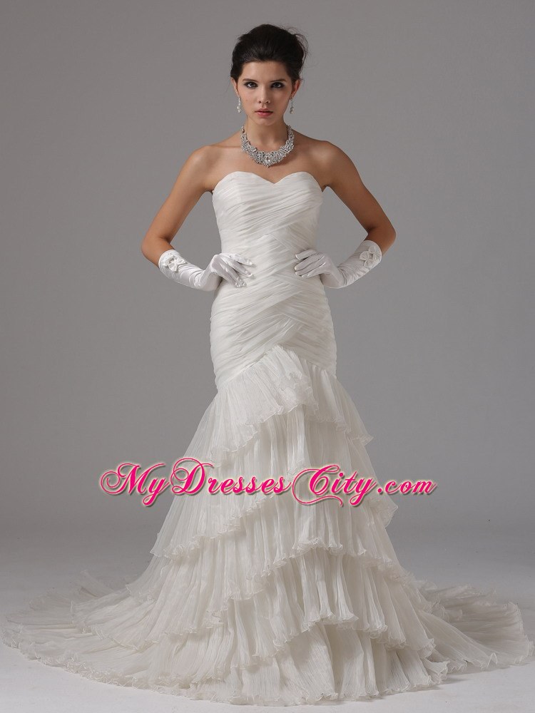 Ruched and Ruffled Layers Mermaid Sweetheart Wedding Dress