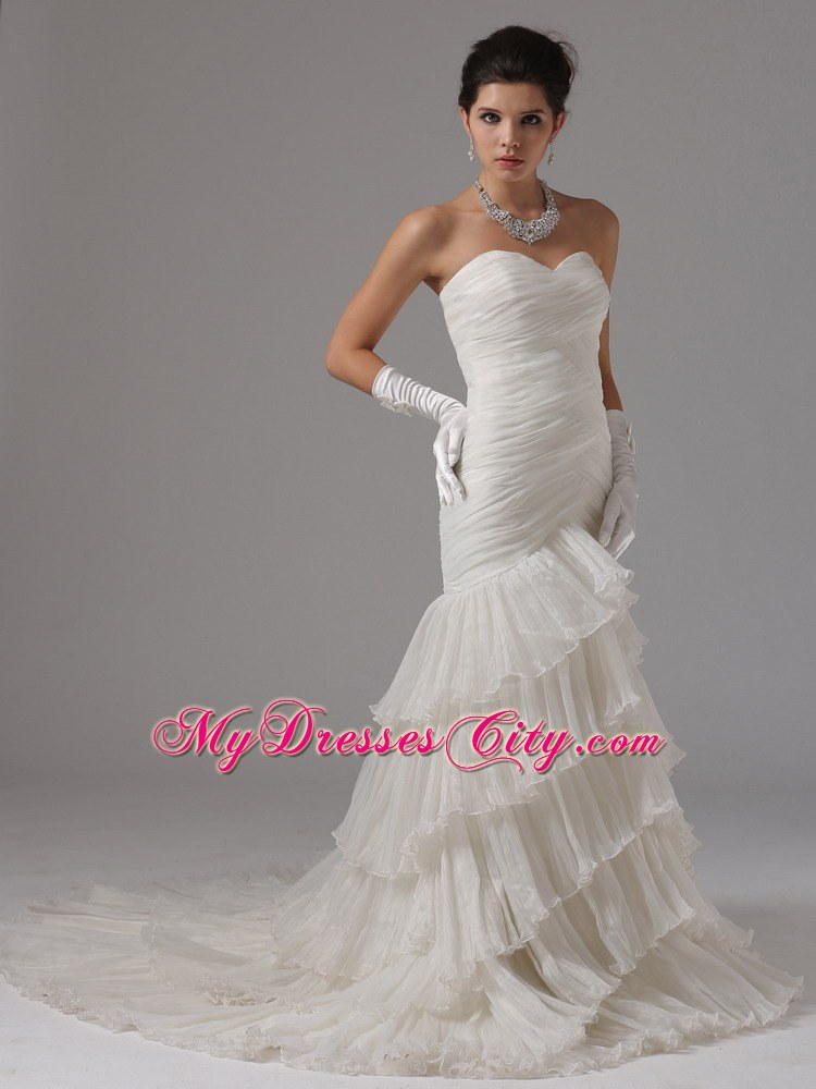 Ruched and Ruffled Layers Mermaid Sweetheart Wedding Dress