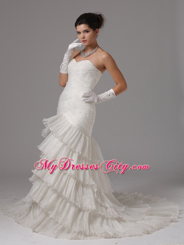 Ruched and Ruffled Layers Mermaid Sweetheart Wedding Dress