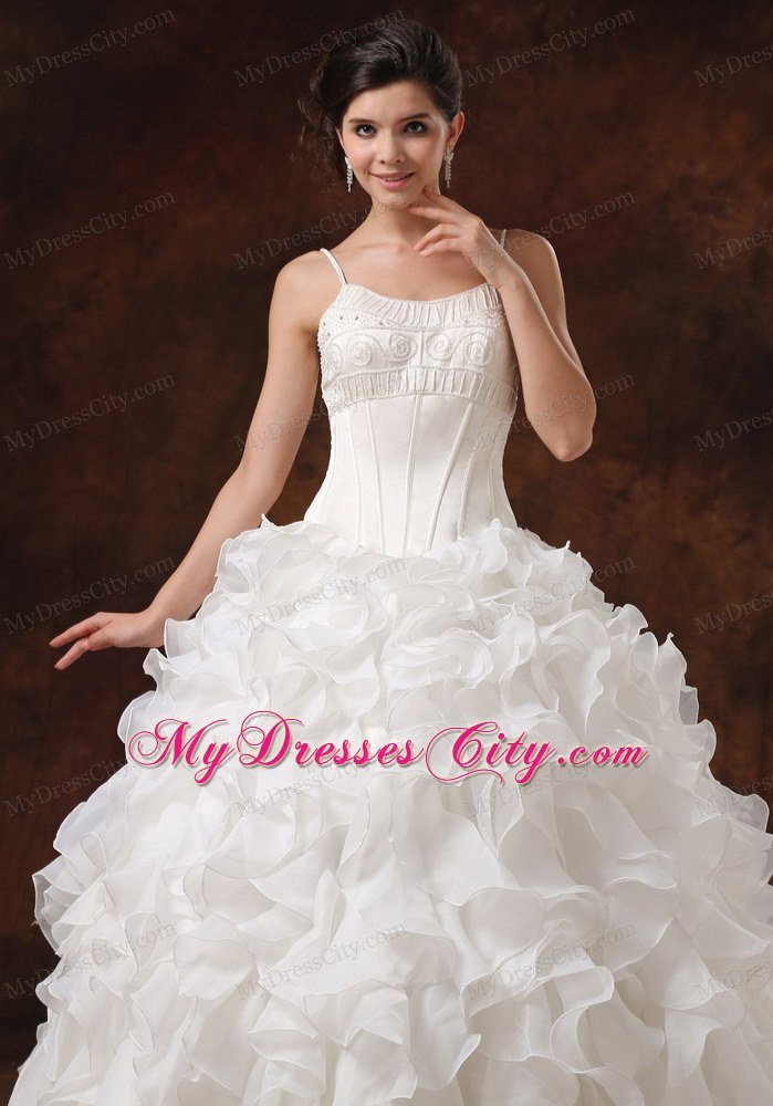 Spaghetti Straps Beaded Corset Ruffled Wedding Gown For 2013