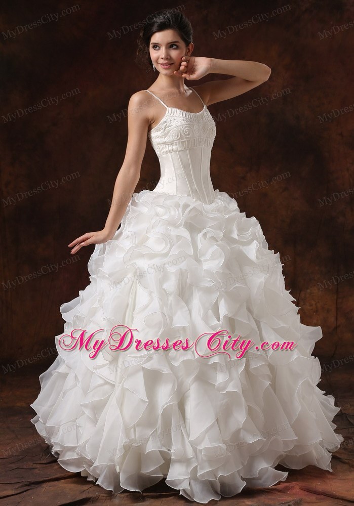 Spaghetti Straps Beaded Corset Ruffled Wedding Gown For 2013