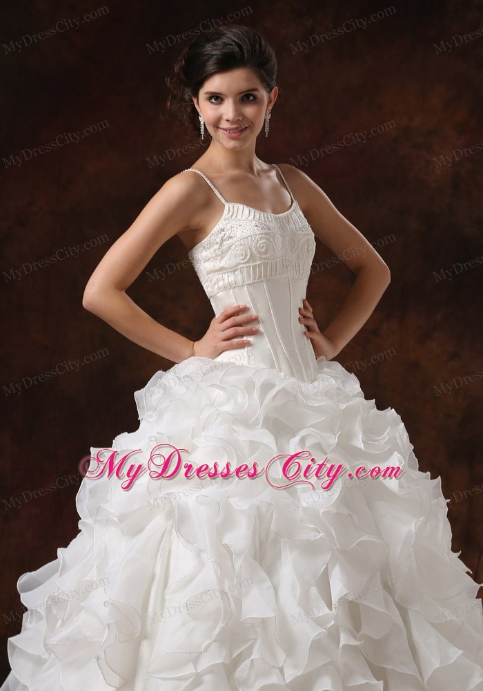 Spaghetti Straps Beaded Corset Ruffled Wedding Gown For 2013