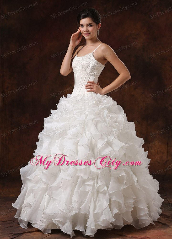 Spaghetti Straps Beaded Corset Ruffled Wedding Gown For 2013