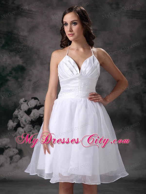 Halter Knee-length Ruched Garden Wedding Dress for Cheap