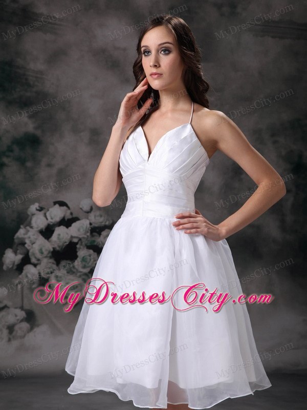 Halter Knee-length Ruched Garden Wedding Dress for Cheap