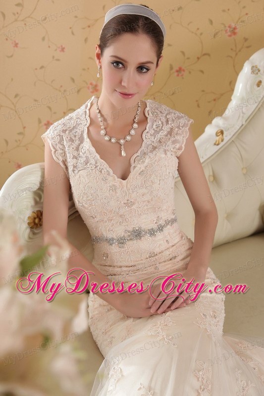 Beaded Lace Wedding Gown with Peekaboo Keyhole and Buttons