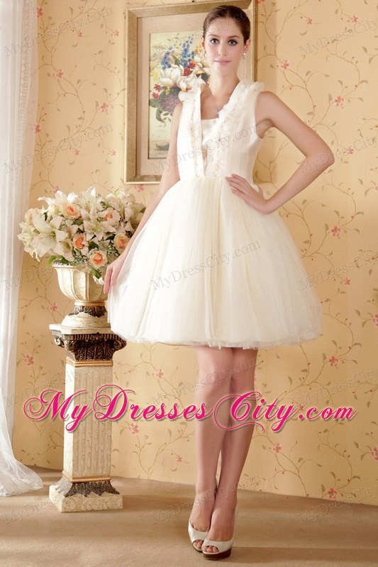 Peals Decorated Square Neckline Short Wedding Dress with Back Covered