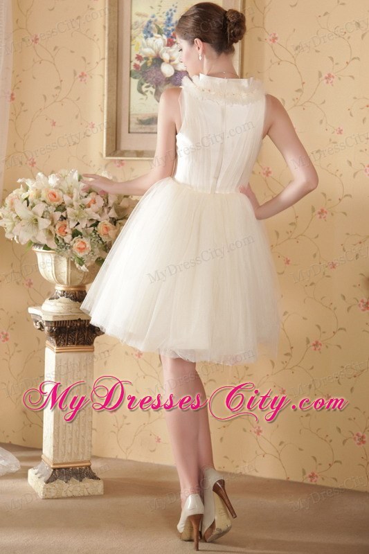 Peals Decorated Square Neckline Short Wedding Dress with Back Covered