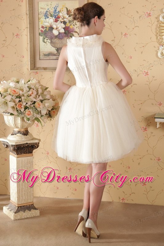 Peals Decorated Square Neckline Short Wedding Dress with Back Covered