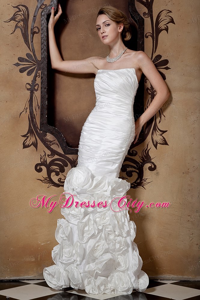 Cool Neckline Mermaid Bridal Gown with Flowers Embellished Skirt