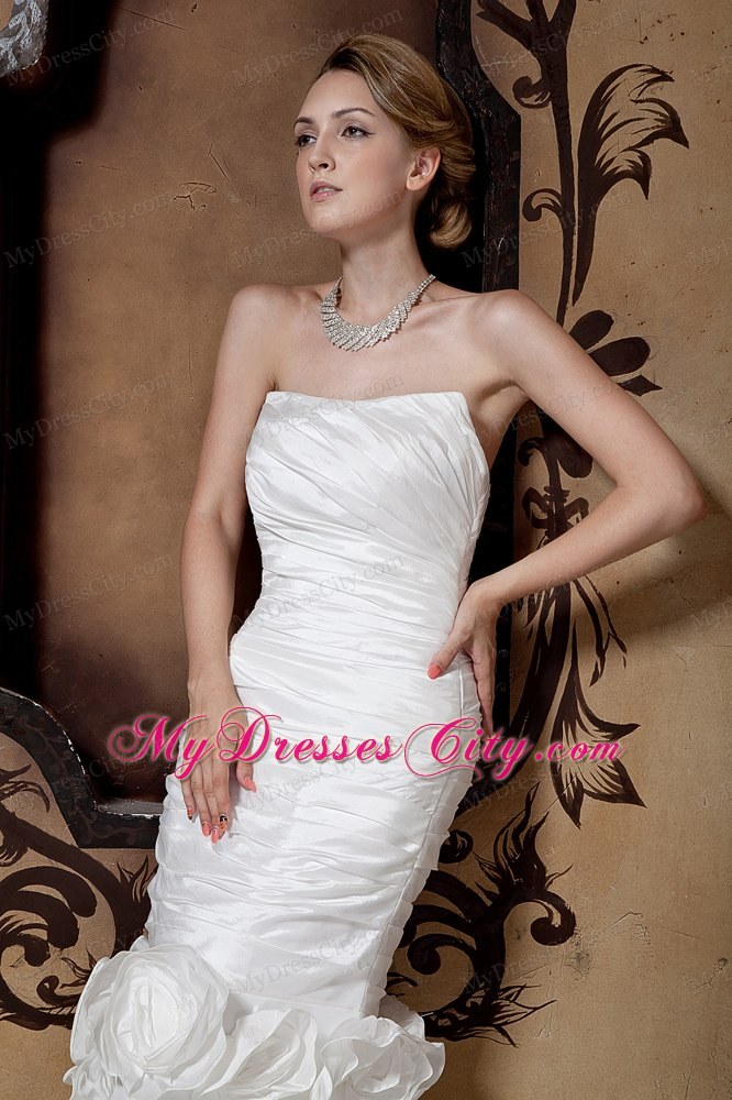 Cool Neckline Mermaid Bridal Gown with Flowers Embellished Skirt