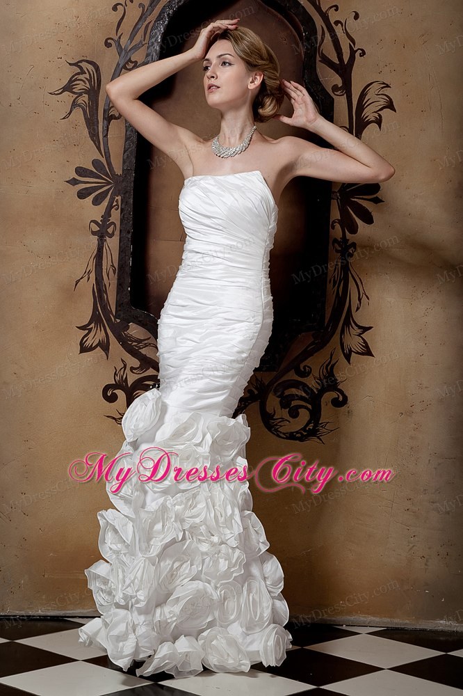 Cool Neckline Mermaid Bridal Gown with Flowers Embellished Skirt