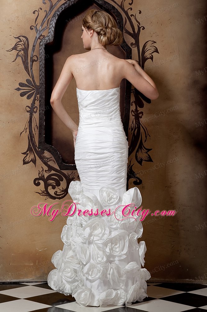 Cool Neckline Mermaid Bridal Gown with Flowers Embellished Skirt