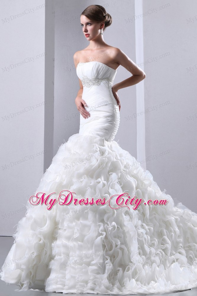 Beaded Bust Line Bridal Dress with Rolling Flower Mermaid Skirt