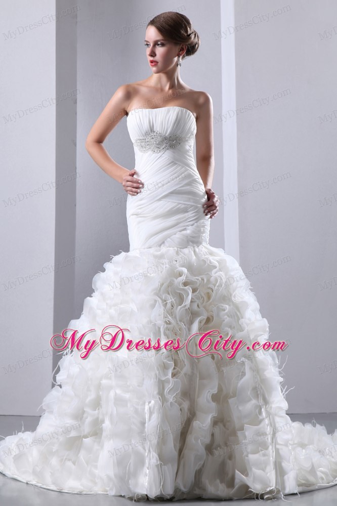 Beaded Bust Line Bridal Dress with Rolling Flower Mermaid Skirt