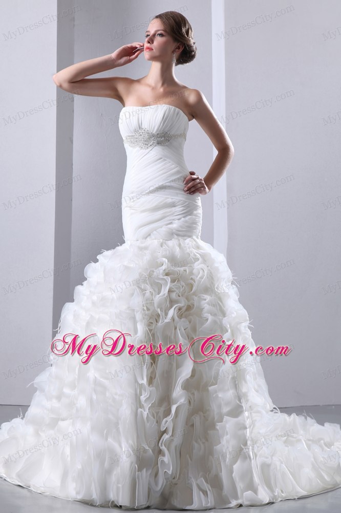 Beaded Bust Line Bridal Dress with Rolling Flower Mermaid Skirt