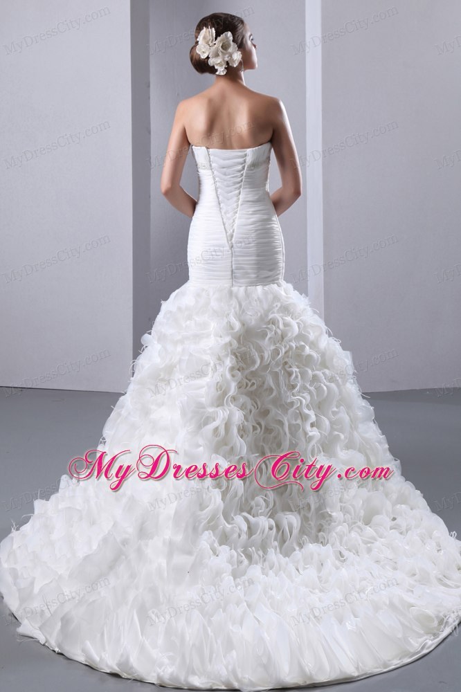 Beaded Bust Line Bridal Dress with Rolling Flower Mermaid Skirt