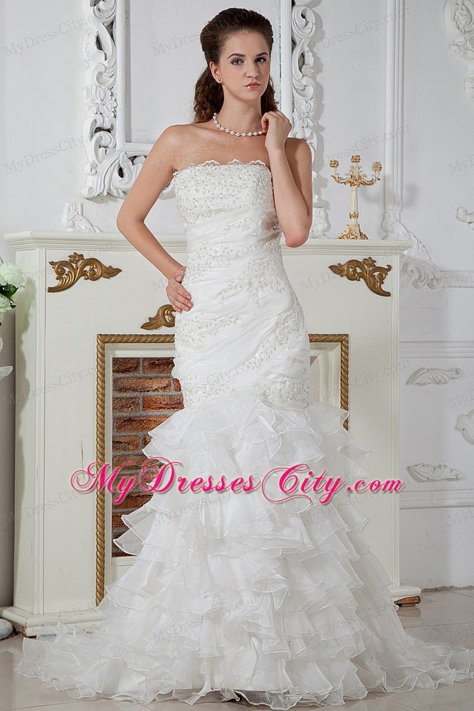 Lace Applique Bridal Gown with Tiers of Ruffles on Mermaid Skirt