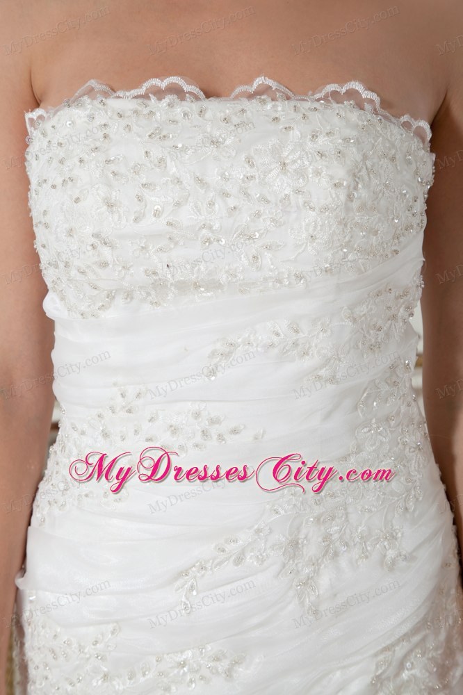 Lace Applique Bridal Gown with Tiers of Ruffles on Mermaid Skirt