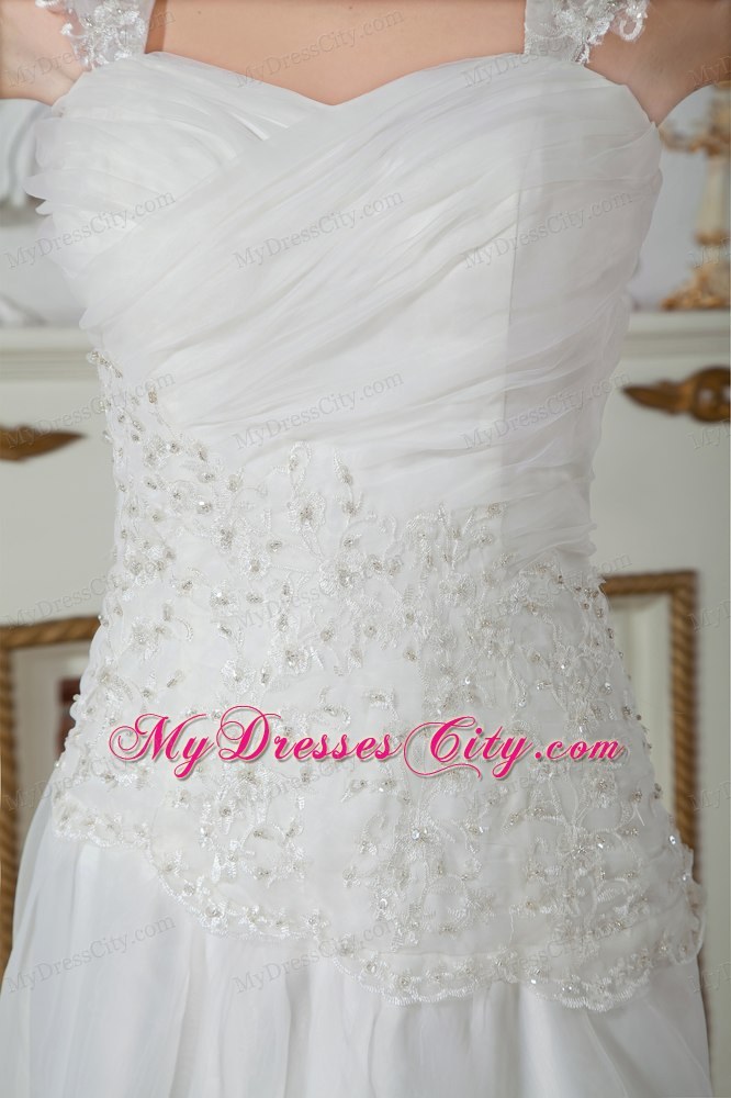 Empire Straps Court Train Appliques and Lace Wedding Dress 2013 on Sale