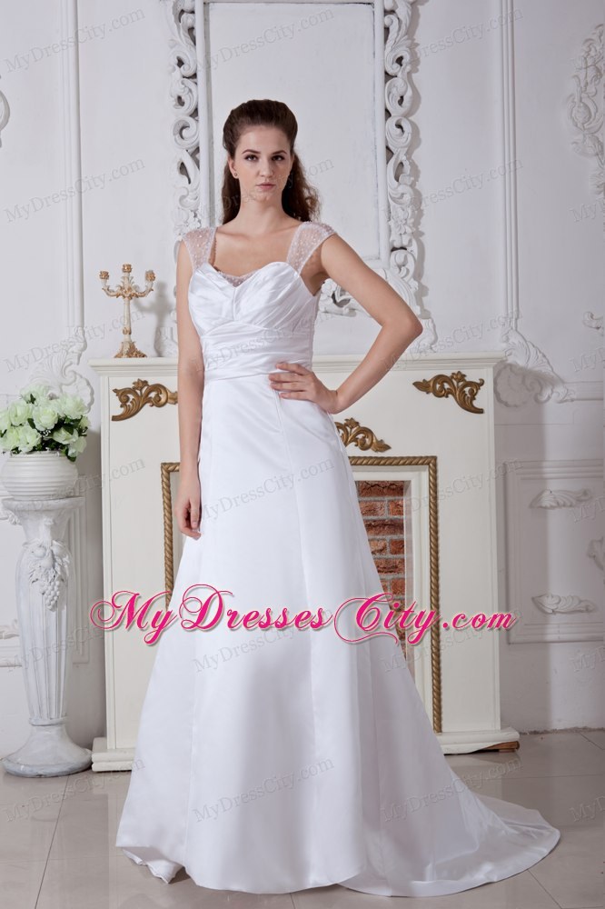 Discounted Empire Court Train Ruching Wedding Dresses with Wide Straps