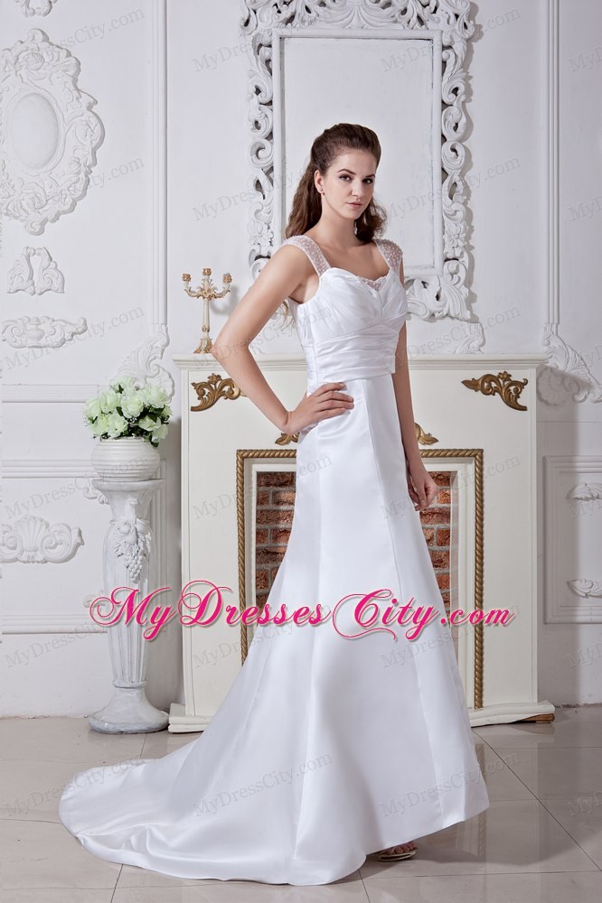 Discounted Empire Court Train Ruching Wedding Dresses with Wide Straps