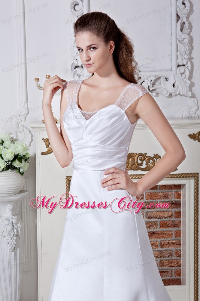 Discounted Empire Court Train Ruching Wedding Dresses with Wide Straps