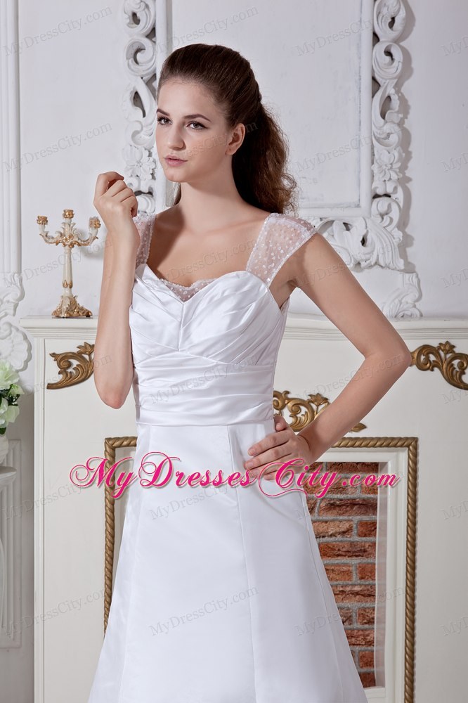 Discounted Empire Court Train Ruching Wedding Dresses with Wide Straps