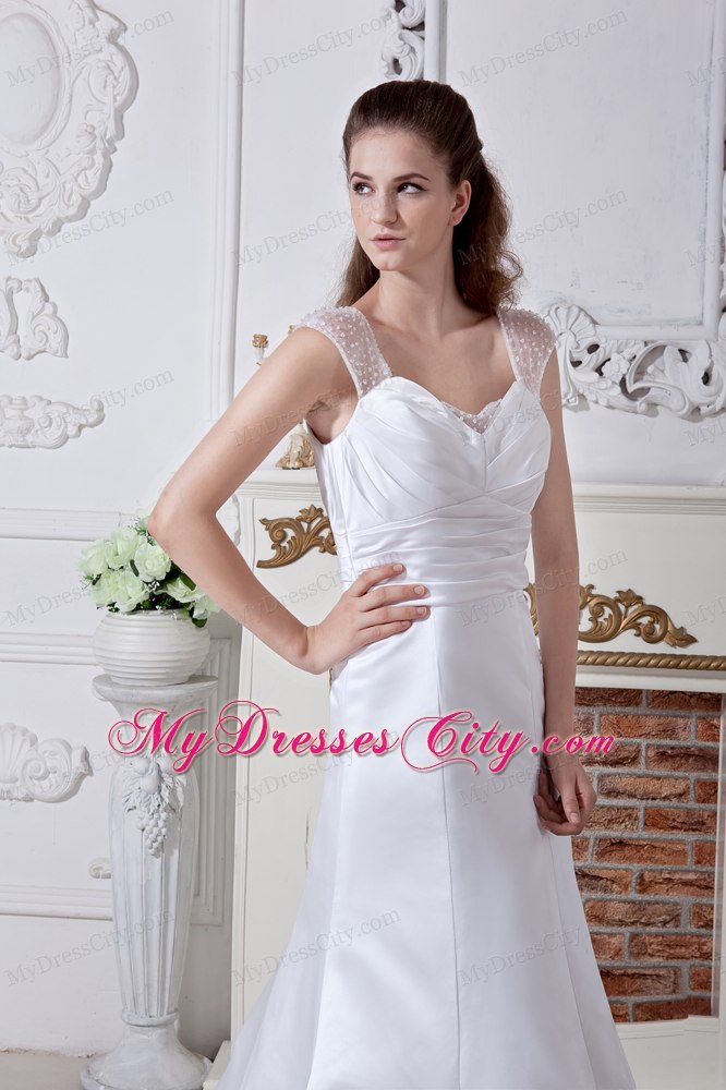 Discounted Empire Court Train Ruching Wedding Dresses with Wide Straps