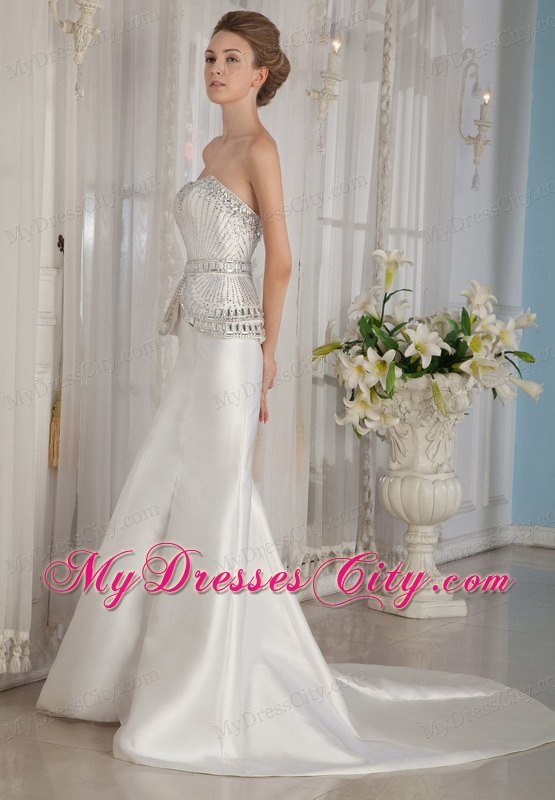 Pretty Sheathy Trumpet Sweetheart Beading Wedding Dress with Court Train