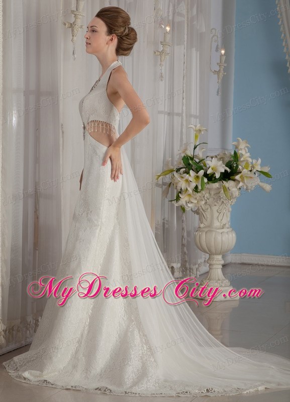 Sexy Trumpet Mermaid Halter Watteau Train Wedding Dress with Rhinestone